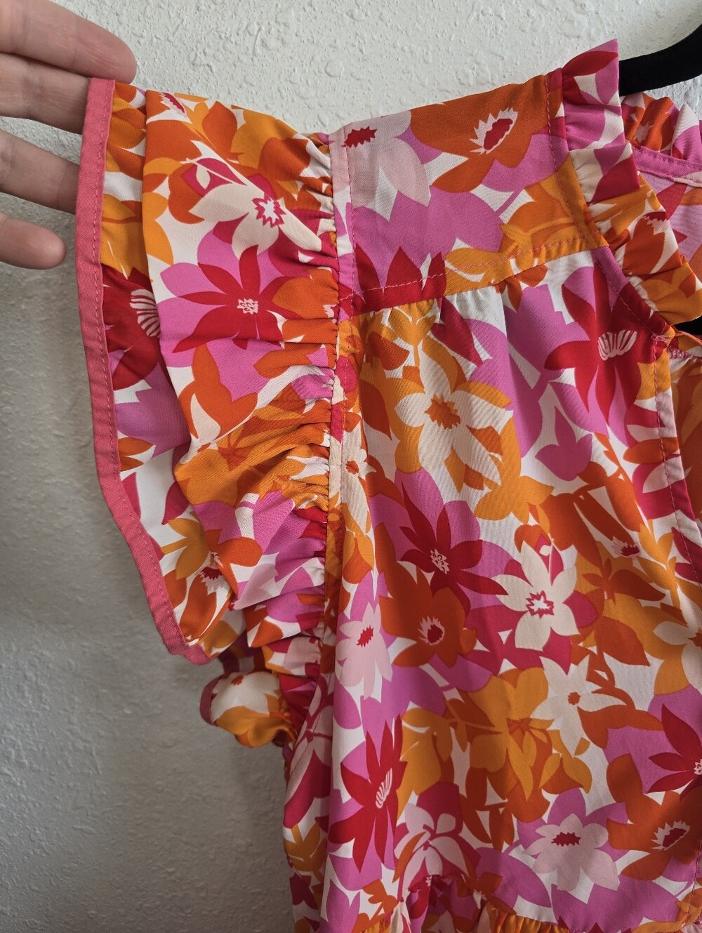Umgee It's All For Fun Pink Floral Babydoll Blouse Sz XL Ruffle Sleeve - Picture 10 of 12